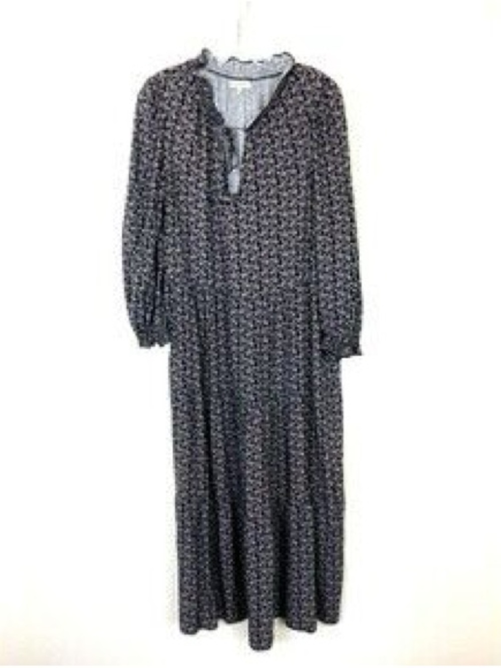 Max studio paisley maxi Black print Long Sleeve Midi Dress small - Picture 3 of 5